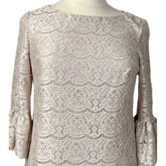 Cocktail Dress Lace Sheath Dress Jessica Howard Bell Sleeves Lt Beige Sz 8 - Picture 4 of 6